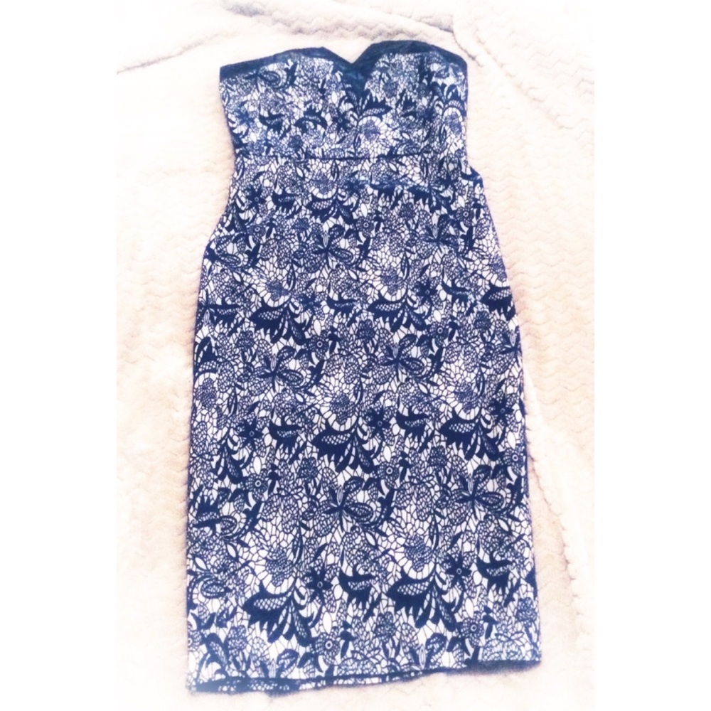 Strapless Navy Brocade Style Dress